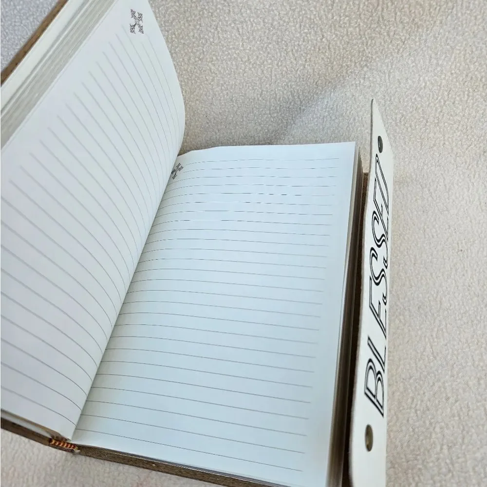 Blessed White and Black Snap Front Faux Leather Notebook